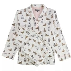NWT P.J. Salvage Womens Cat Kitten Print Soft Pajama Set, White, Size Me…